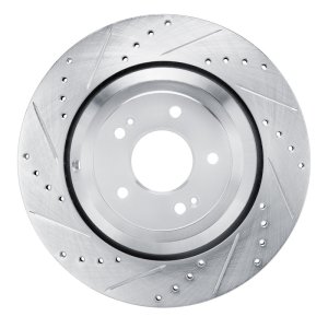 Genesis G90 Brake Rotor (1) - Rear Left - R1 Concepts - Drilled & Slotted - Silver - `17-`19
